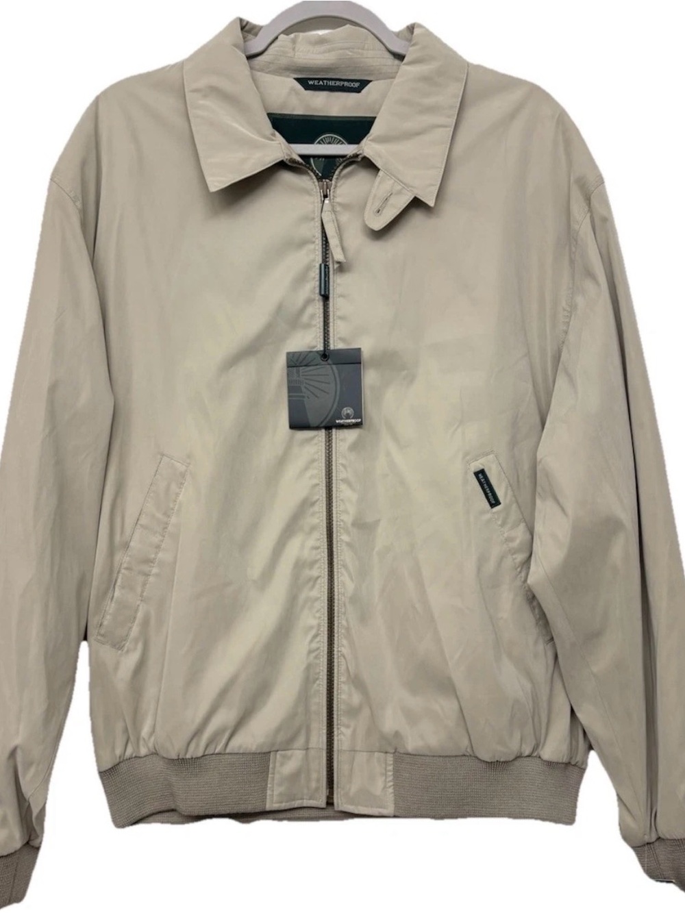 Weatherproof Men’s Beige Bomber Jacket Full Zip Point Collar 44R NWT Large
